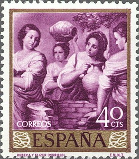 ESPAÑA 1960 1271 Sello Nuevo Bartolomé Esteban Murillo Rebeca y Elizer 40c c/trazas oxido