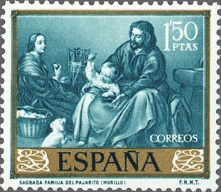 ESPAÑA 1960 1276 Sello Nuevo Bartolomé Esteban Murillo Sagrada Familia del Pajarito 1,50pts c/trazas