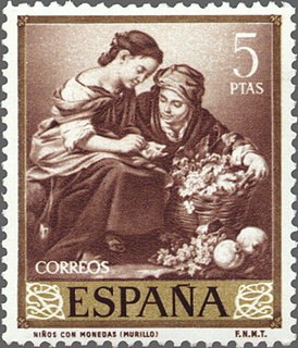 ESPAÑA 1960 1279 Sello Nuevo Bartolomé Esteban Murillo Niños con Monedas 5pts