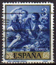 ESPAÑA 1960 1278 Sello Bartolomé Esteban Murillo Niños Comiendo 3pts Usado