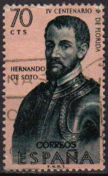 ESPAÑA 1960 1299 Sello Forjadores de América Hernando de Soto Usado Descubrimiento de Florida