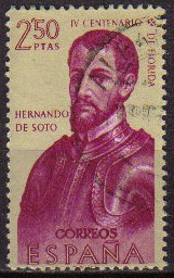 ESPAÑA 1960 1303 Sello Forjadores de América Hernando de Soto Usado Descubrimiento de Florida