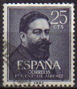 España 1960 1320 Sello º Aniversario Nacimiento Isaac Albeniz 25cts