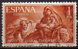 ESPAÑA 1960 1326 Sello Año Mundial del Refugiado Usado La Huida a Egipto Bayeu 1pta