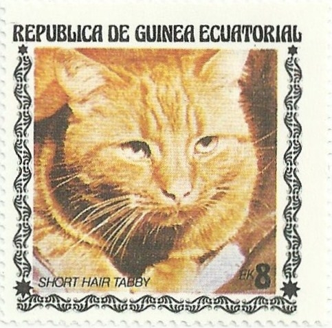 RAZAS DE GATOS. GATO ATIGRADO DE PELO CORTO, VALOR FACIAL 8 Ek. YVERT GQ 129D
