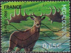 FRANCIA 2008 Sello Animales Prehistoricos Megaloceros, Alce Irlandes o Ciervo Gigante Usado