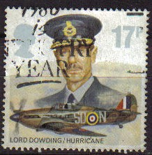 GRAN BRETAÑA 1986 1085 Sello Heroes Aviación Lord Dowding Hurricane Great Britain Usado