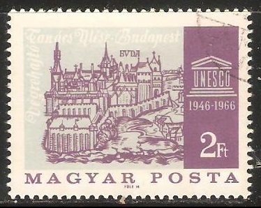 Old view of Buda and UNESCO emblem