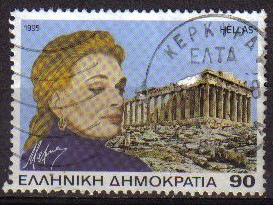 GRECIA GRECEE 1995 Scott 1807 Sello Actriz y Política Melina Mercouri Retrato con Partenon Usado