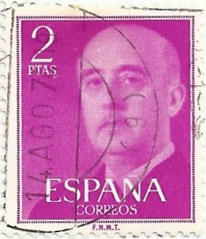 (256) SERIE BÁSICA FRANCO. VALOR FACIAL 2 Pts COLOR PÚRPURA. EDIFIL 1158