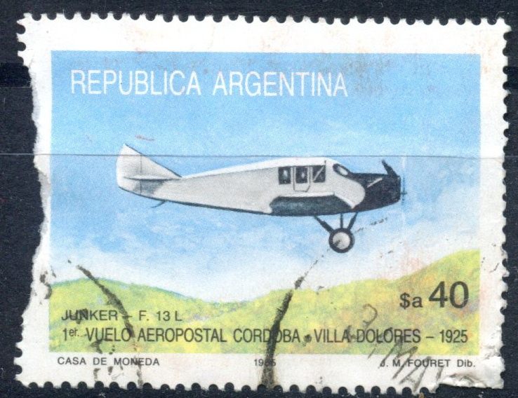 ARGENTINA_SCOTT 1495 JUNKER F-13L. $0.25