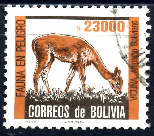 BOLIVIA_SCOTT 715.02 VICUÑA, FAUNA EN PELIGRO. $0.50