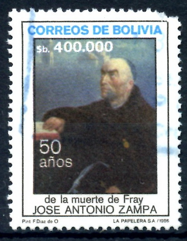 BOLIVIA_SCOTT 735 50º ANIV. MUERTE DE FRAY JOSE ANTONIO ZAMPA