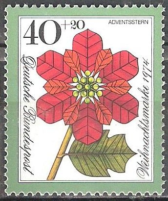 sello de Navidad 1974.Estrella del advenimiento,Euphorbia pulcherrima.
