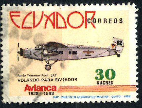 ECUADOR_SCOTT 1164 AVION TRIMOTOR FORD 5AT. $0,20