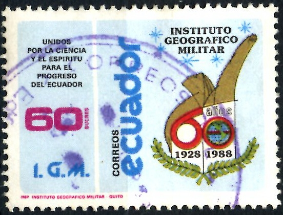 ECUADOR_SCOTT 1176 60º ANIV. INSTITUTO GEOGRAFICO MILITAR. $0,35