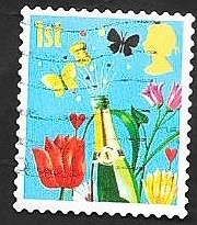 2810 - Botella de champan, tulipanes y mariposas