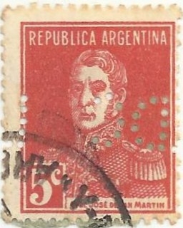 (278) GENERAL SAN MARTÍN. PERF. 13½ x 12½. FILIGRANA AP. VALOR FACIAL 5ç. YVERT AR 317