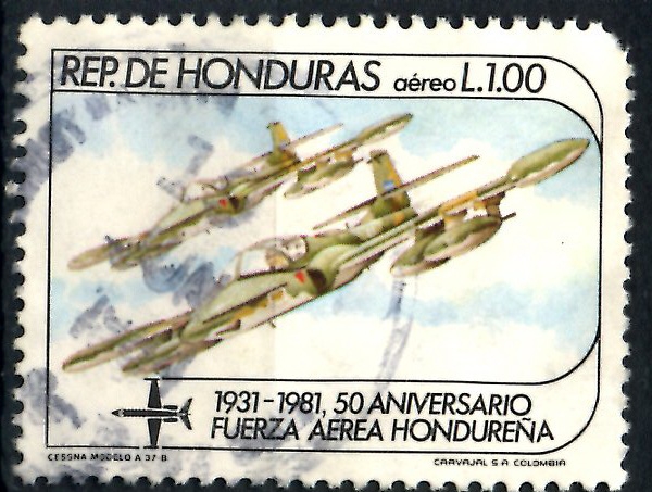 HONDURAS_SCOTT C712.02 50º ANIV FUERZAS AEREAS, CESSNA A37-B. $0,50
