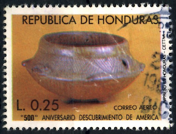 HONDURAS_SCOTT C775 500º ANIV. DESCUBRIMIENTO AMERICA, VASIJA. $0,25