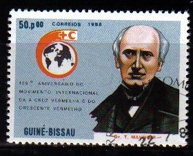 GUINEA BISSAU 1988 Michel 956 Sello Fundadores Cruz Roja Dr. Théodore Maunoir Usado Guine Bissau