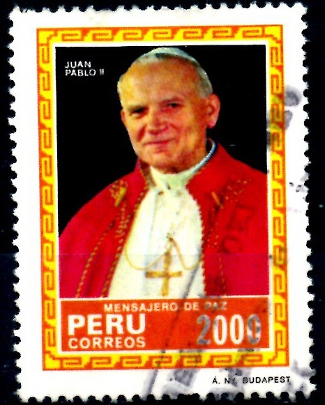 PERU_SCOTT 832.02 VISITA DEL PAPA JUAN PABLO II, RETRATO. $2,25