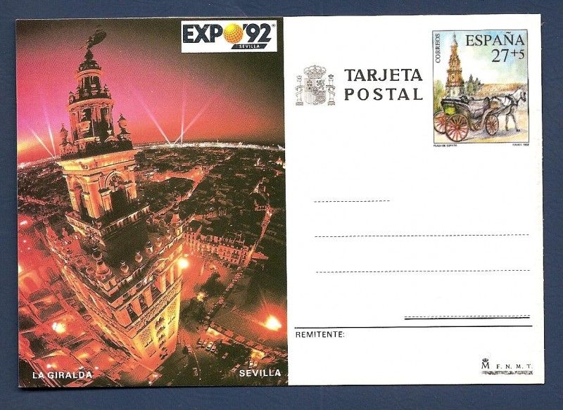 Tarjeta entero Postal  - Expo 92 Sevilla   - La Giralda