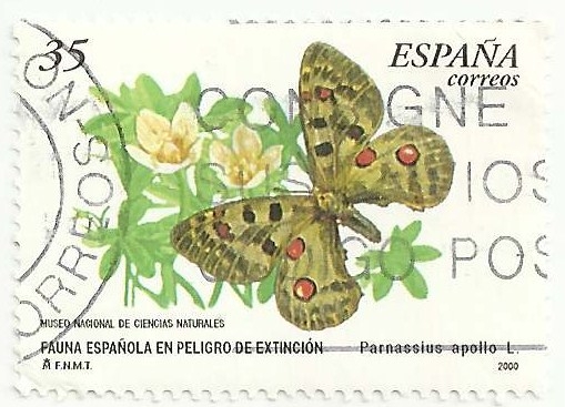 FAUNA ESPAÑOLA EN PELIGRO DE EXTINCIÓN. APOLO, Parnassius apollo. EDIFIL 3694