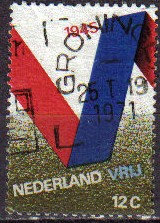 HOLANDA Netherlands 1970 Scott 482 Sello V de Victoria 25 Aniversario Liberacion de Alemania Usado