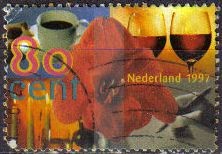 HOLANDA Netherlands 1997 Scott 962 Sello Cumpleaños Café, Copa Vino, Velas y  Flores, Usado