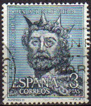 ESPAÑA 1961 1398 Sello XII Cent. Fundación Oviedo Alfonso III Yv1071 Usado