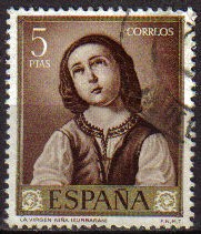 ESPAÑA 1962 1426 Sello Pintor Francisco de Zurbaran La Virgen Niña Usado