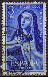 ESPAÑA 1962 1430 Sello IV Cent. Reforma Teresiana Sta. Teresa Retrato de Velazquez Usado