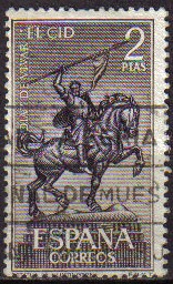 ESPAÑA 1962 1445 Sello Rodrigo Diaz de Vivar El Cid Escultura de Ana Hurtigton Usado