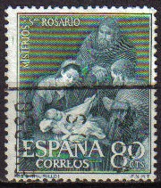 ESPAÑA 1962 1465 Sello Misterios del Santo Rosario Nacimiento de Jesús Murillo Usado