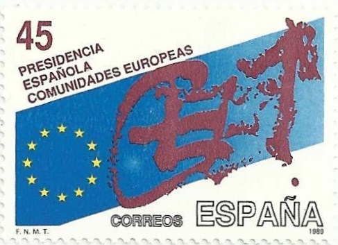 PRESIDENCIA ESPAÑOLA DE LAS COMUNIDADES EUROPEAS. EMBLEMA, DISEÑO DE TÀPIES. EDIFIL 3010