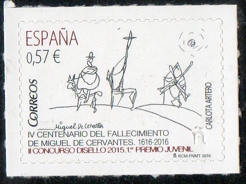 5026- DISELLO. Don Quijote y Sancho Panza con un molino al fondo, de Carlota Artero Gòmez.