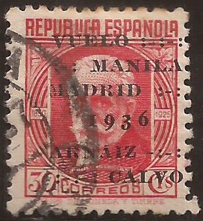 Pablo Iglesias. Sobreestamp Vuelo Manila-Madrid 1936 Arnaiz Calvo  30 cts