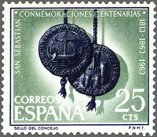 ESPAÑA 1963 1516 Sello Nuevos Conmemoraciones de San Sebastián Alegoría
