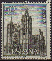 ESPAÑA 1964 1542 Sello Serie Turistica Paisajes y Monumentos Catedral de León Usado