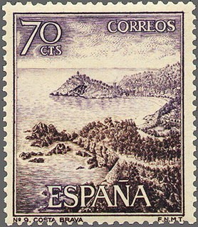 ESPAÑA 1964 1544 Sello Nuevo Serie Turistica Paisajes y Monumentos, Costa Brava c/señal charnela