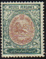 IRAN 1909 Scott 456 Sello Nuevo 26c Escudo de Armas con restos de charnela