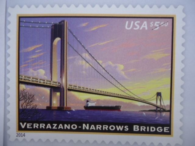 Puente Colgante sobre el río Hudson:Verrazano-Narrows Bridge. 1959.