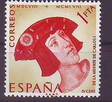 ESPAÑA SEGUNDO CENTENARIO NUEVO Nº 1228 ** 1P ROJO Y AMARILLO CARLOS I
