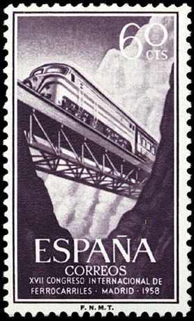 ESPAÑA SEGUNDO CENTENARIO NUEVO Nº 1233 ** 60C VIOLETA NEGRUZCO FERROCARRILES