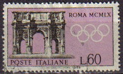 ITALIA 1959 Scott 804 Sello Juegos Olimpicos de Roma Palacio de los Deportes Usado Michel 1039
