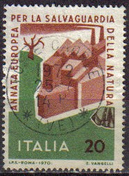 ITALIA 1970 Scott 1029 Sello Año Europeo Conservacion de la Naturaleza Usado Michel 1325 YV1063