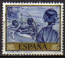 ESPAÑA 1964 1573 Sello Pintor Joaquin Sorolla Niños en la Playa Usado
