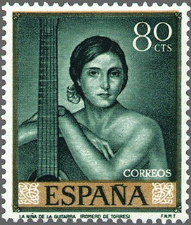 ESPAÑA 1965 1660 Sello Nuevo Julio Romero de Torres Niña de la Guitarra c/señal Fijasellos