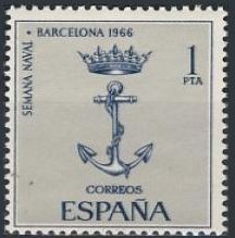 ESPAÑA 1966 1737 Sello Nuevo Semana Naval Barcelona Ancla